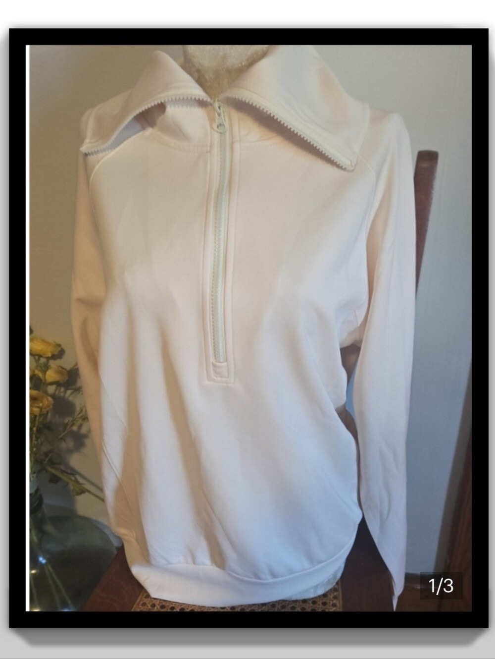 Nwt Women's Cream Zip-Neck Pullover Hoodie Size Lg